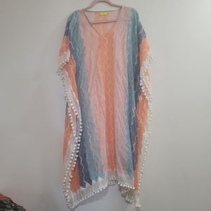 Roberta roller rabbit pompom caftan coverup M/L
